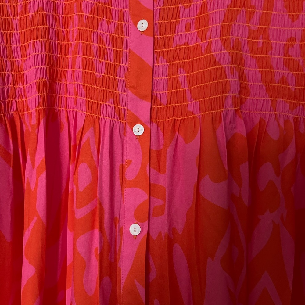 NWT Made with Love Women’s L button up dress Orange/Pink Geometric Design - Picture 4 of 8